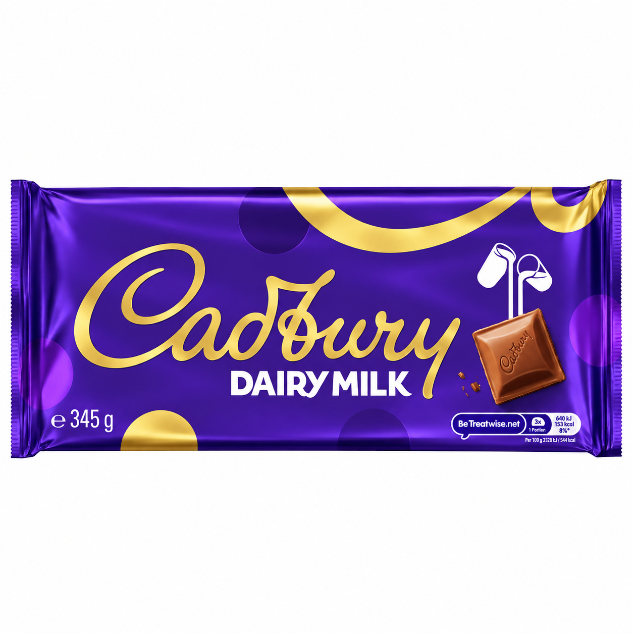 A Cadbury Dairy Milk chocolate bar in its signature purple wrapper with gold lettering and accents, shown against a plain white background.