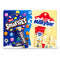 A boxed snack bundle featuring Nestle Smarties and Nestle Milkybar, placed on a wooden surface with a blurred store background.