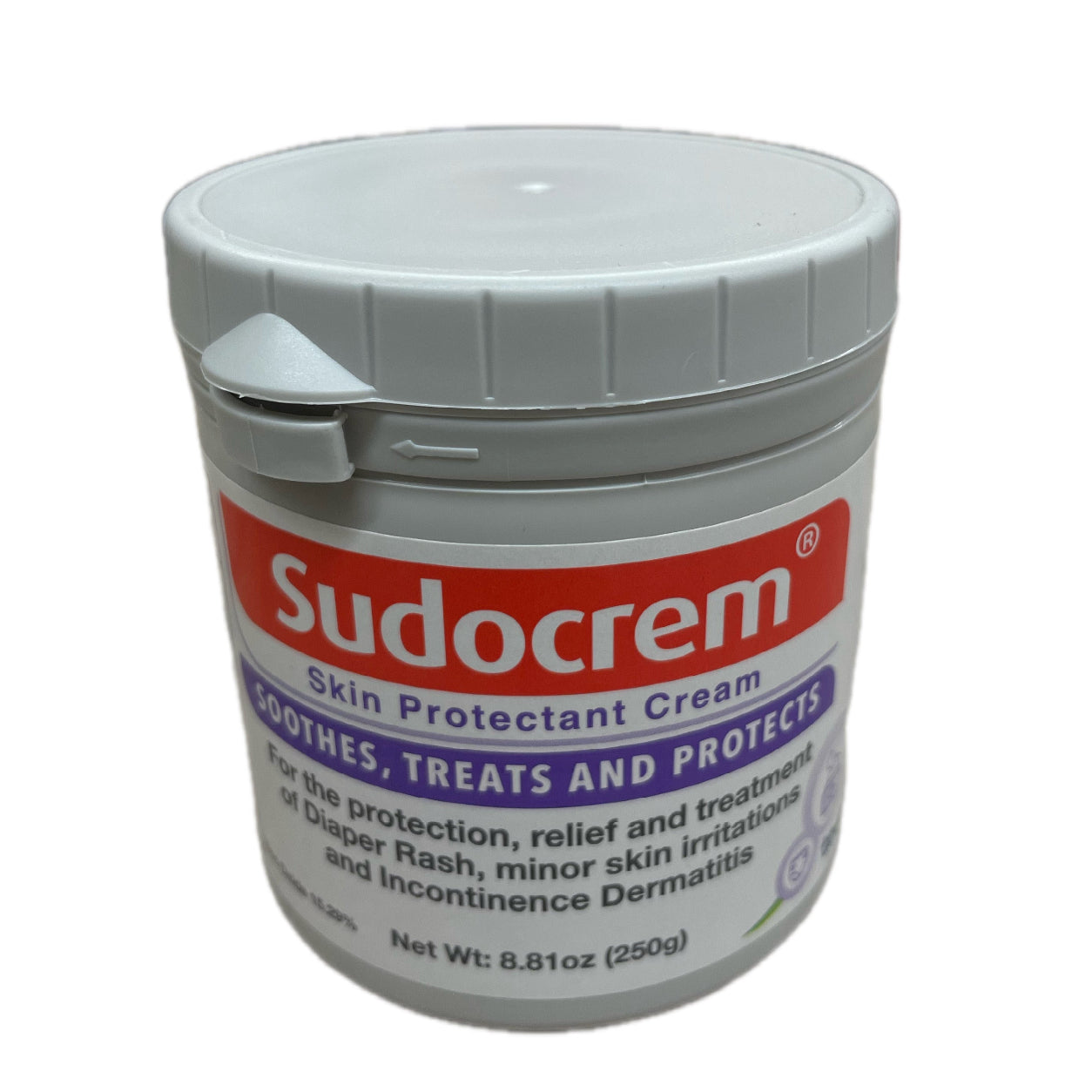 Sudocrem skin protectant cream container on a white background