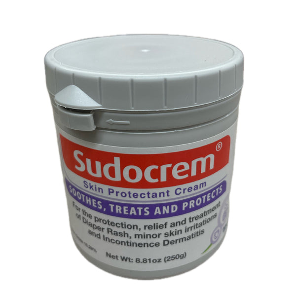 Sudocrem skin protectant cream container on a white background